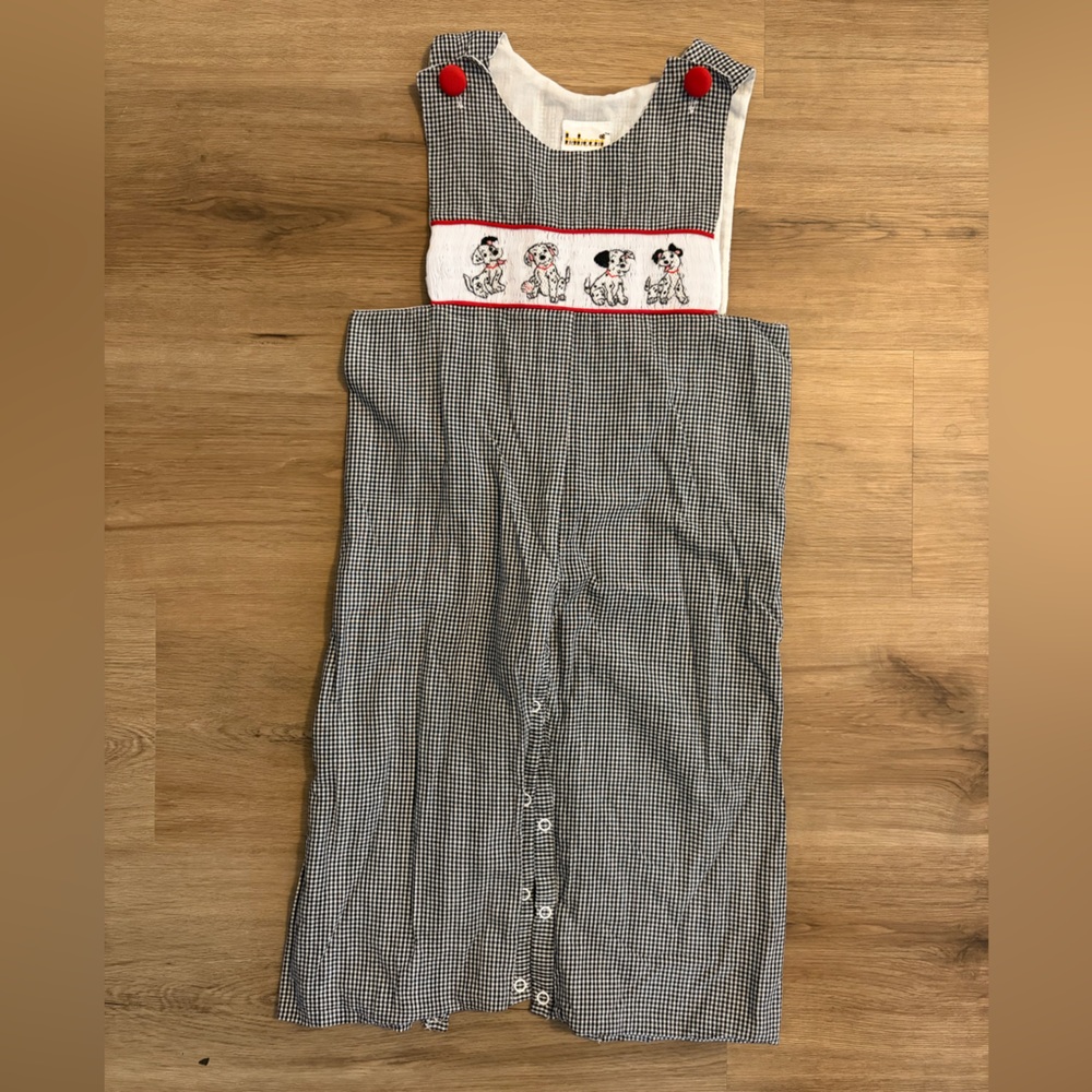 Babeeni Black and White Gingham Overalls with Embroidered Dalmatians